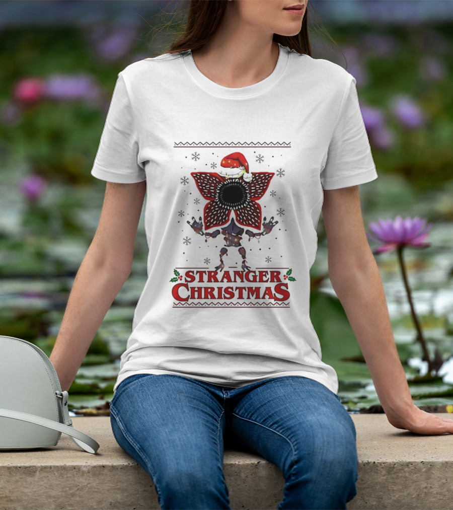 Stranger Things Christmas Demogorgon Santa Hat Merry Upside Down Ugly Sweater T-Shirt