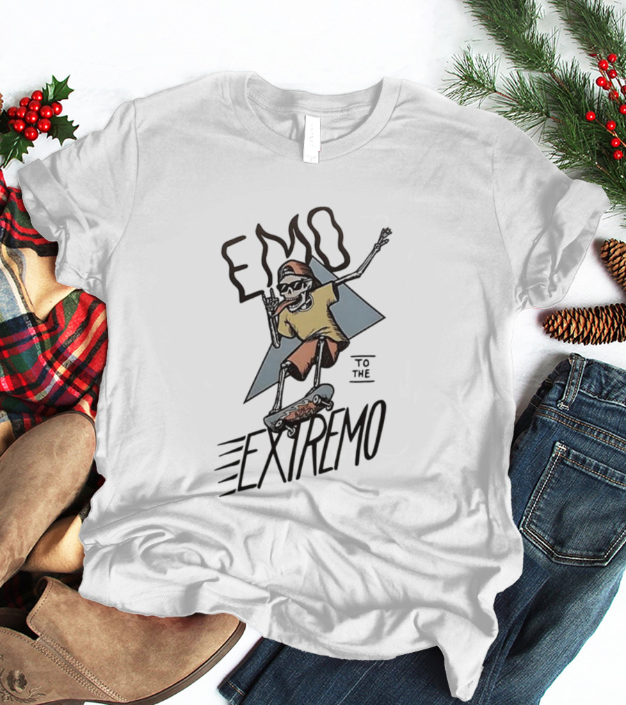 Emo Extremo Skeleton Skateboarder Graphic Tee T-Shirt