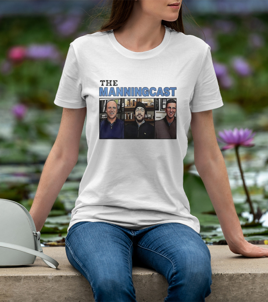The Manningcast Hosts Cartoon Illustration NFL Broadcast Trio T-Shirt