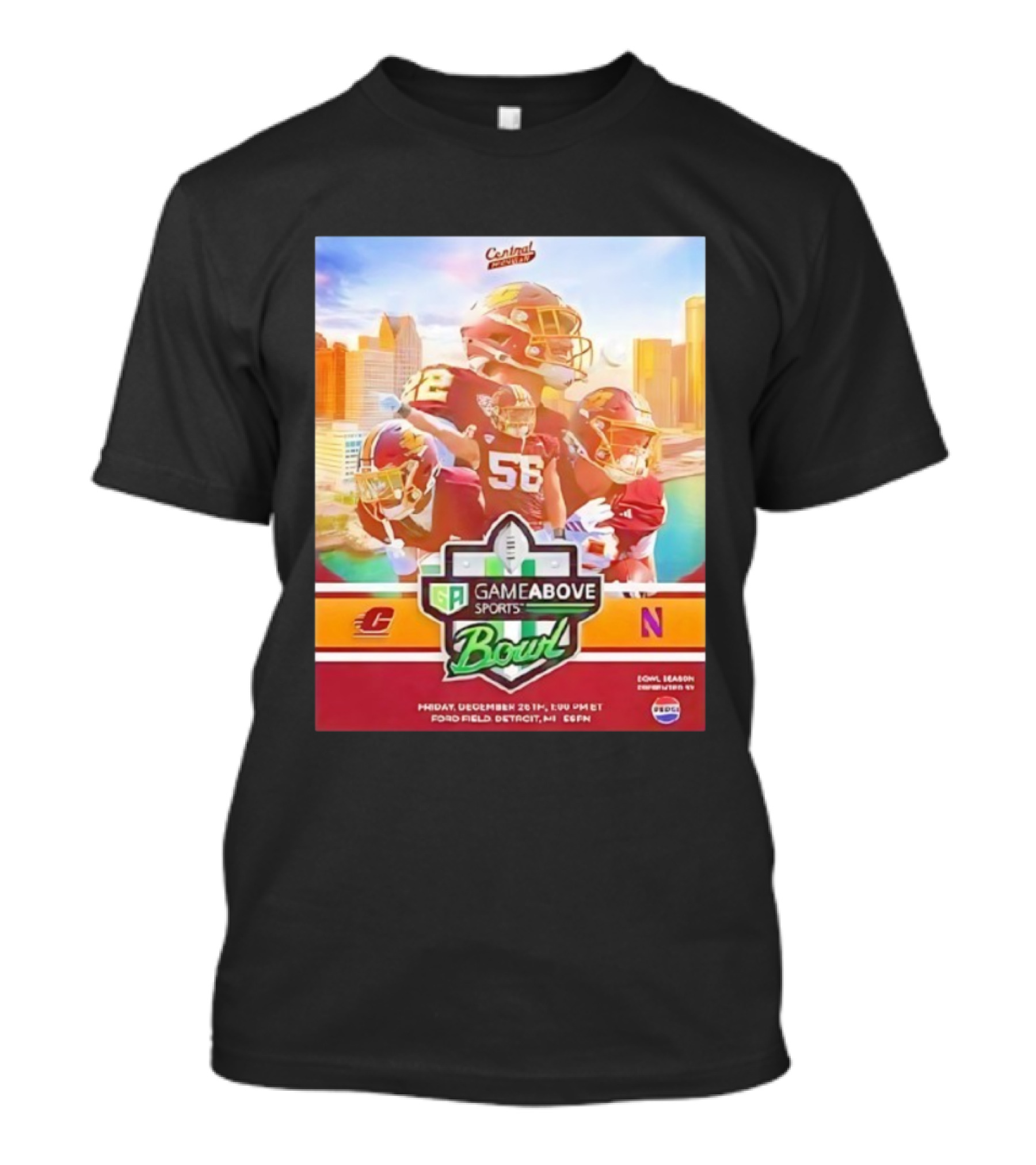 Central Michigan Vs Northwestern GameAbove Sports Bowl 2025 December 26th Ford Field Detroit ESPN T-Shirt
