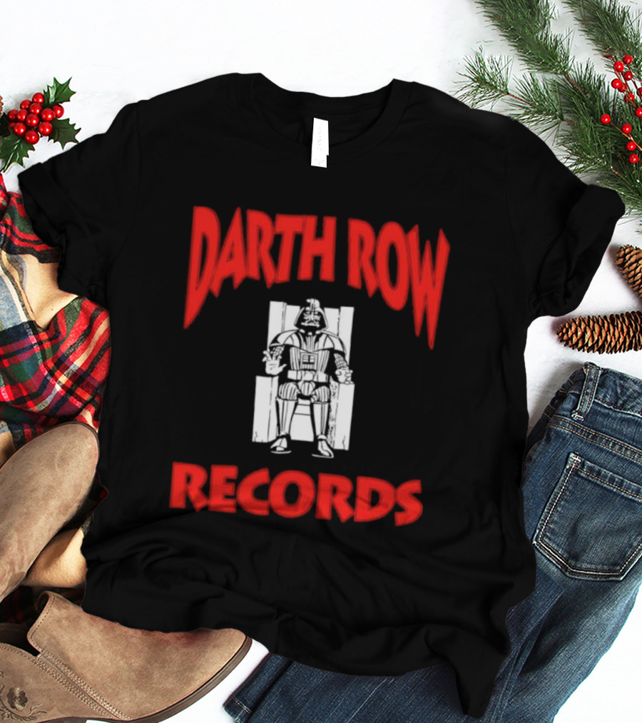 Darth Row Records Sitting Figure Bold Red Text T-Shirt