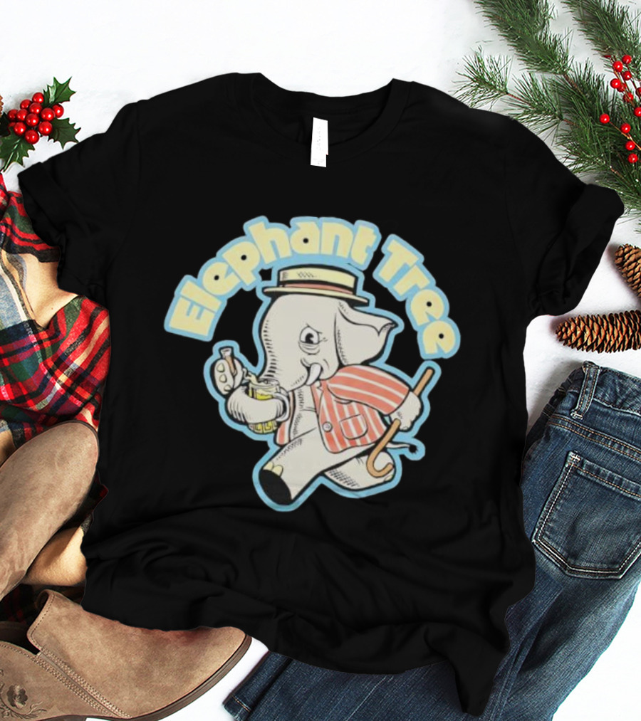Elephant Tree Vintage Cartoon Style Elephant In Suit And Hat T-Shirt