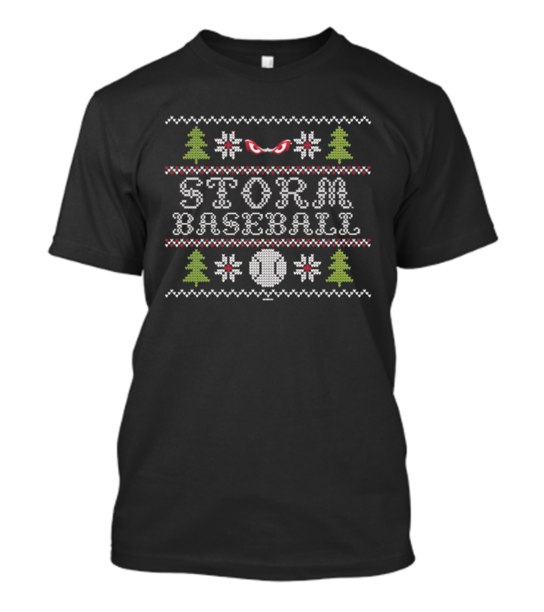 Lake Elsinore Storm Baseball Ugly Sweater Holiday Trees And Baseballs T-Shirt