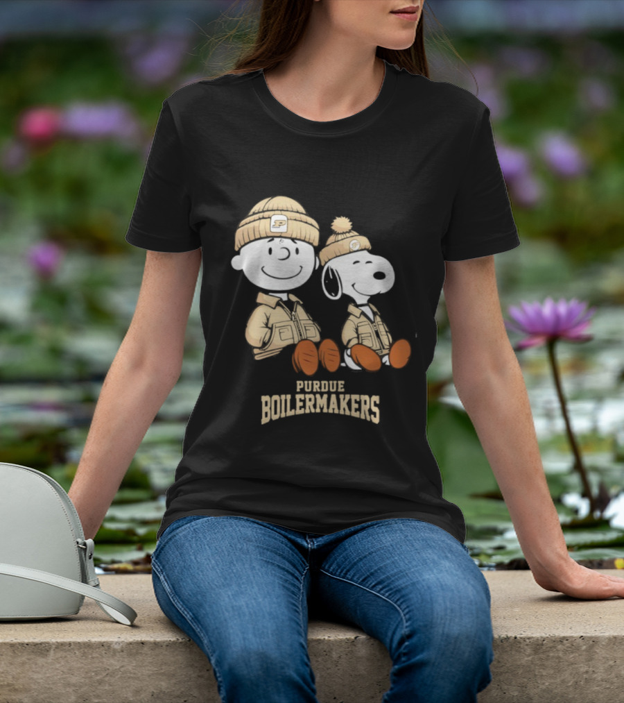 Purdue Boilermakers Snoopy Charlie Brown Peanuts Characters Vintage Style Collaboration T-Shirt