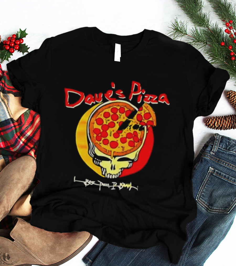 Dave's Pizza Skull Grateful Dead Vs Classic Pizza Logo Mashup T-Shirt