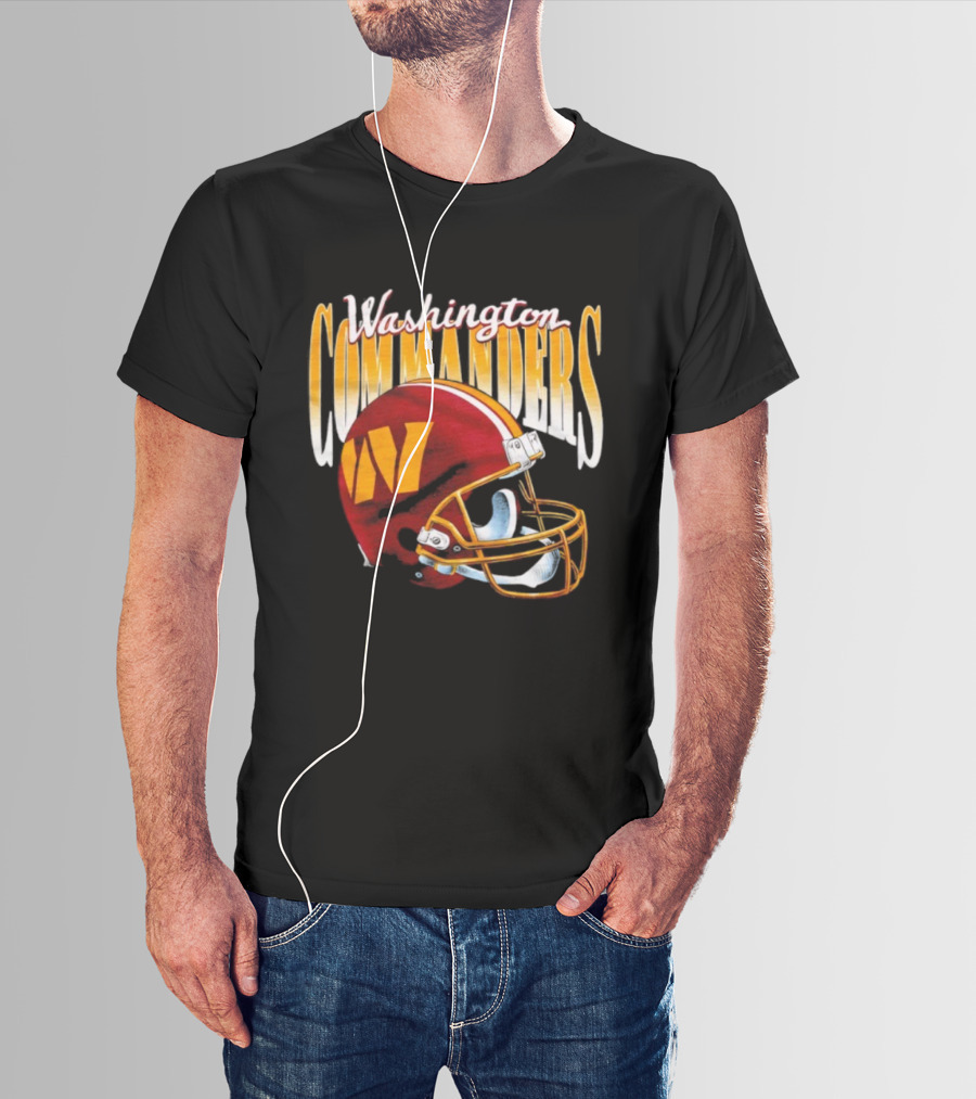 Washington Commanders Gradient Helmet Retro Style Red Yellow W T-Shirt