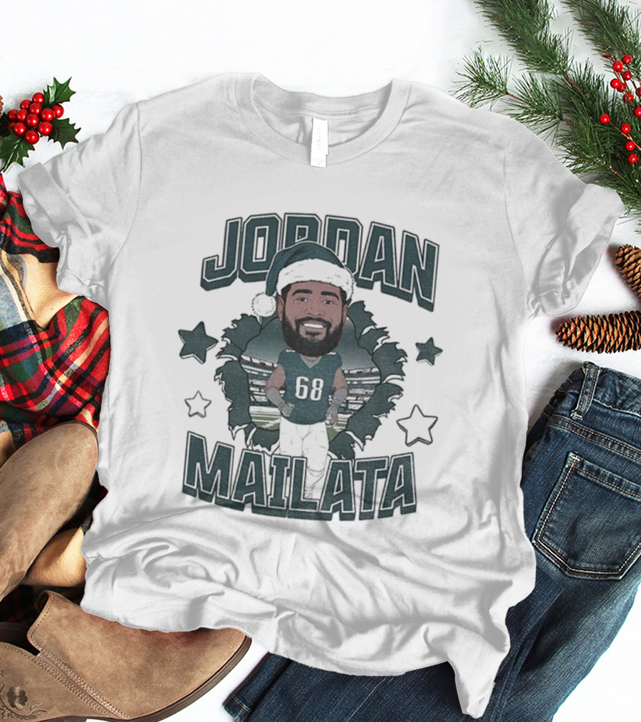Jordan Mailata Santa Hat Philadelphia Eagles Football NFL Merry Christmas T-Shirt