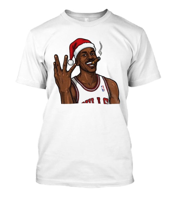 Michael Jordan Chicago Bulls Christmas Smoking Cigar Santa Hat T-Shirt