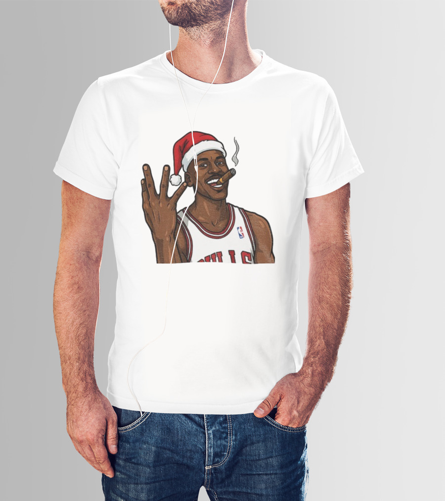 Michael Jordan Chicago Bulls Christmas Smoking Cigar Santa Hat T-Shirt