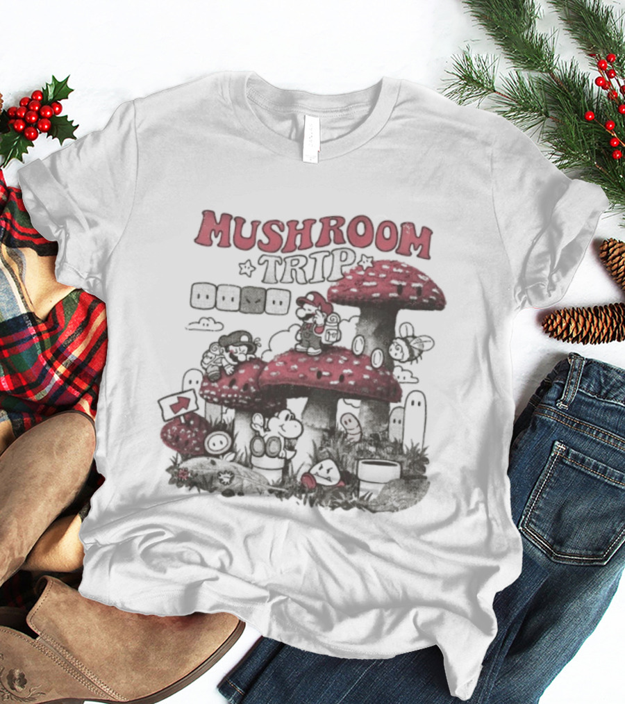 Mushroom Trip Mario Psychedelic Adventure Fantasy World T-Shirt