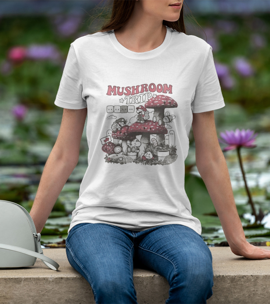 Mushroom Trip Mario Psychedelic Adventure Fantasy World T-Shirt