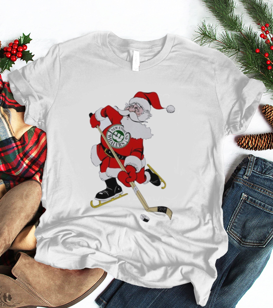 New England Whalers Santa Christmas Hockey Skating Holiday T-Shirt