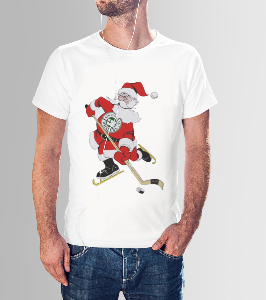 New England Whalers Santa Christmas Hockey Skating Holiday T-Shirt