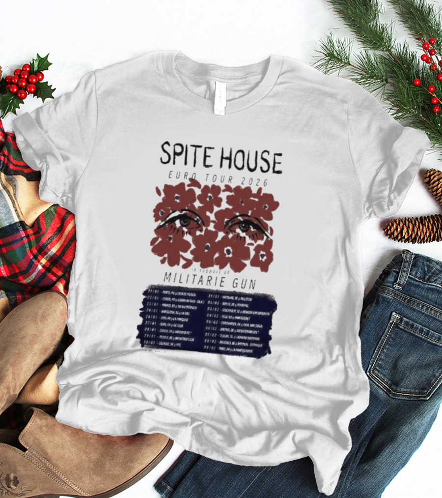 Spite House Militärie Gun Euro Tour 2026 Eyes And Flowers T-Shirt