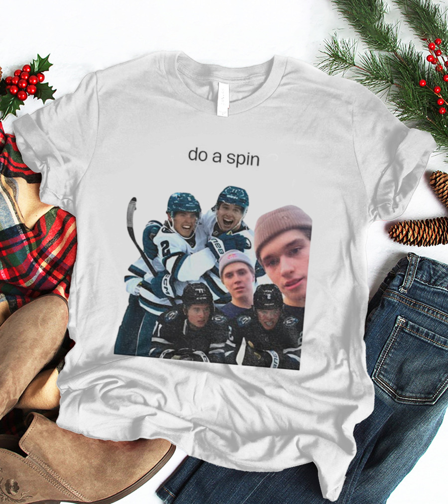 San Jose Sharks Will Smith Macklin Celebrini Do A Spin Hockey Team Players T-Shirt