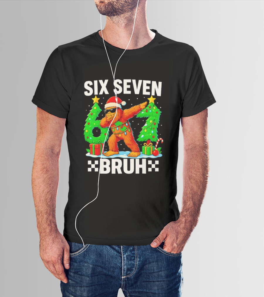 Six Seven Bigfoot Santa Dabbing Bruh Christmas Funny T-Shirt