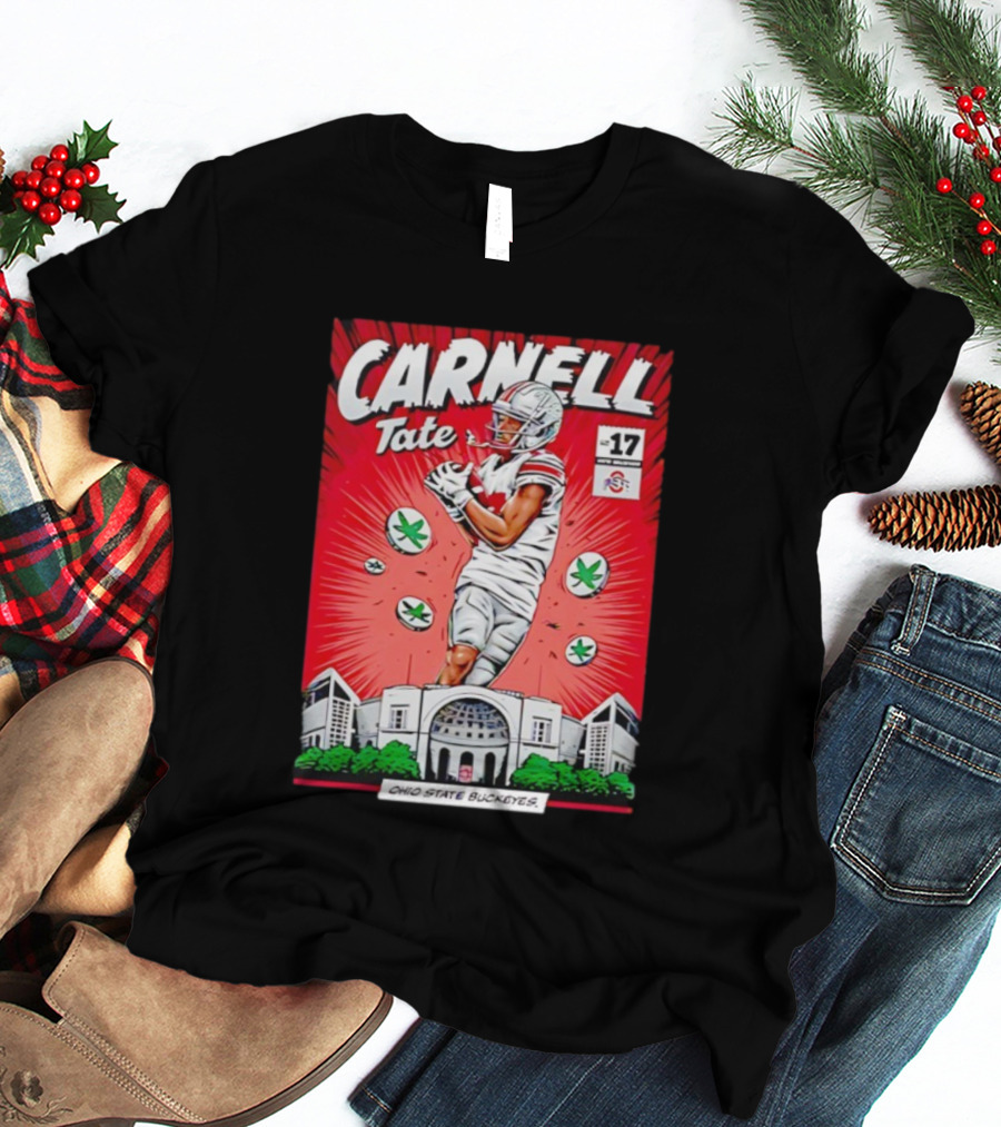 Carnell Tate Ohio State Buckeyes Comic No. 17 Buckeye Leaves Stadium T-Shirt