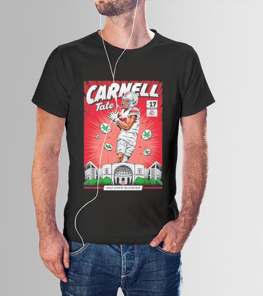Carnell Tate Ohio State Buckeyes Comic No. 17 Buckeye Leaves Stadium T-Shirt