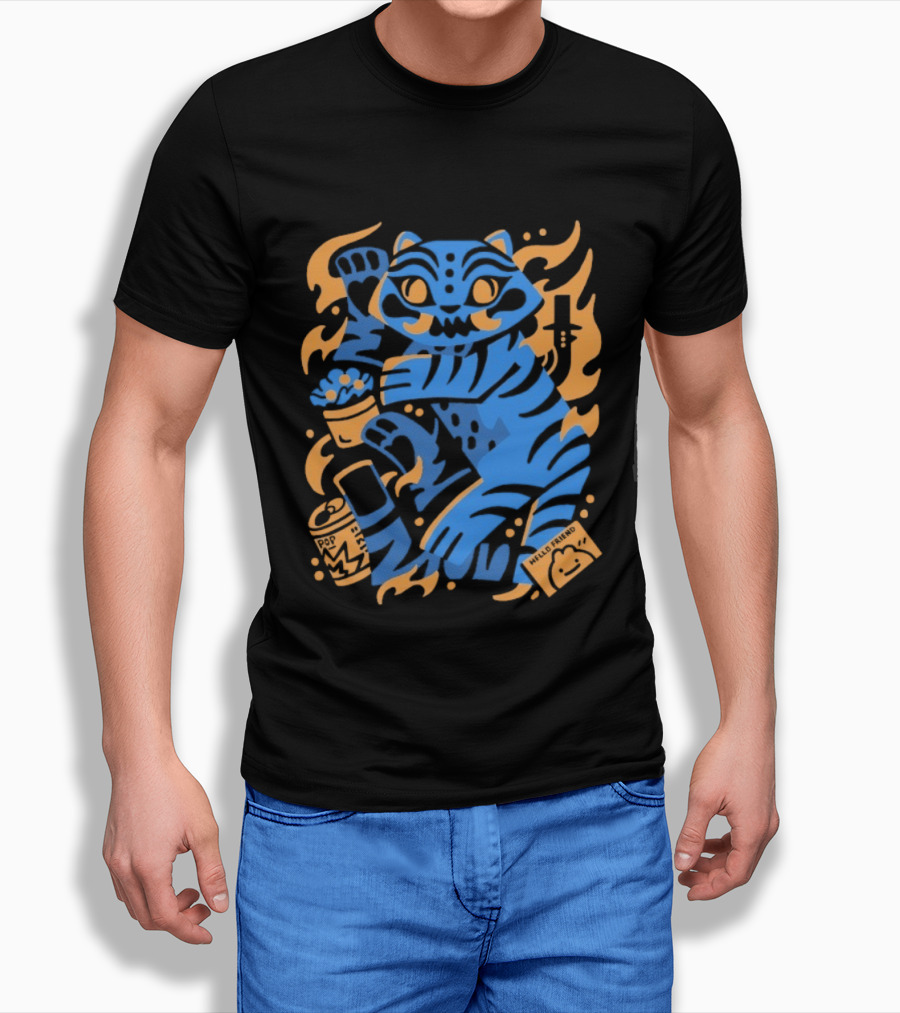 1000 Dead Draculas Hello Friend Tiger Flames T-Shirt