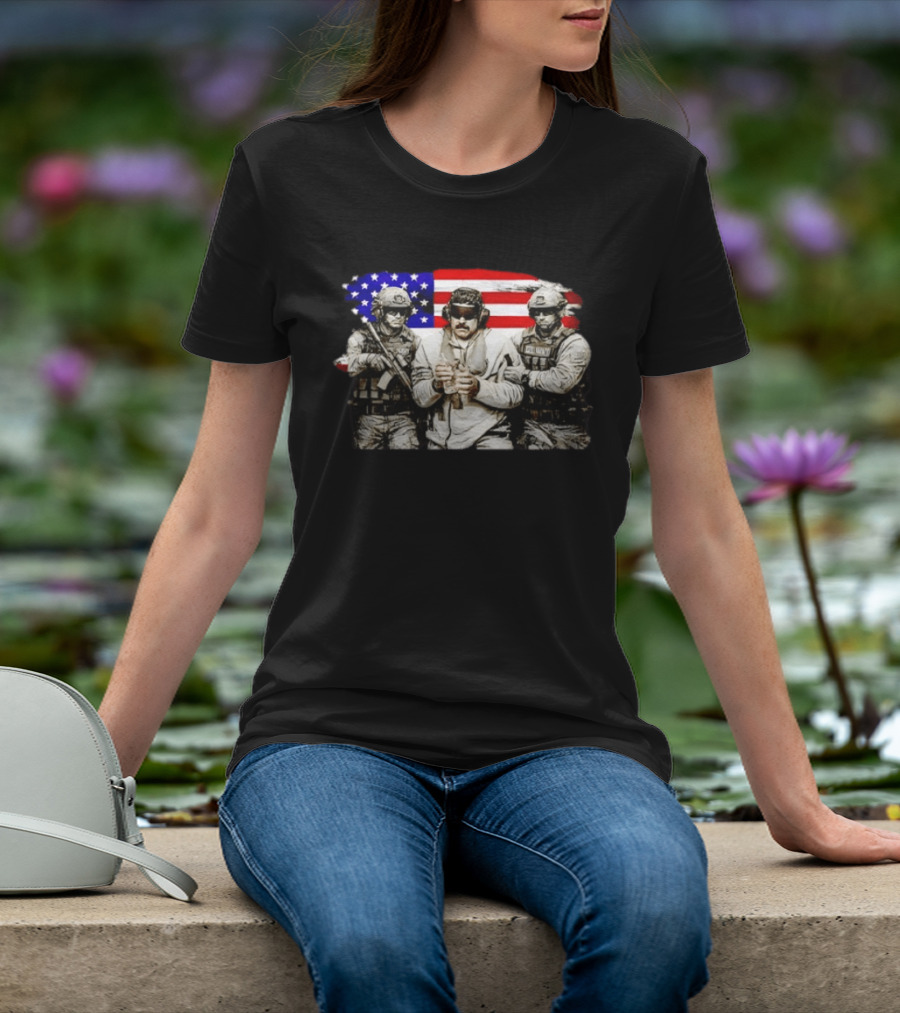 Venezuela Libre Captured Live Maduro Venezuelan Freedom Protest American Flag Military T-Shirt