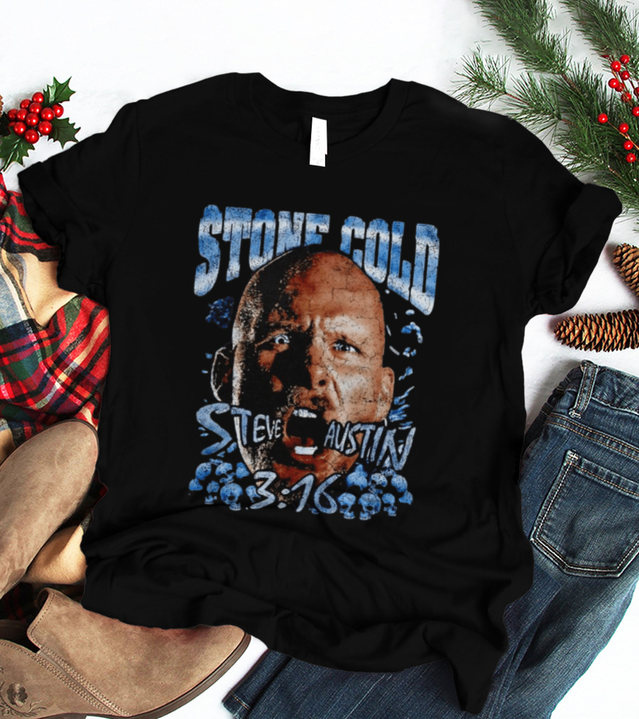 Stone Cold Steve Austin 3 16 Ice Blue Cracked Effect T-Shirt