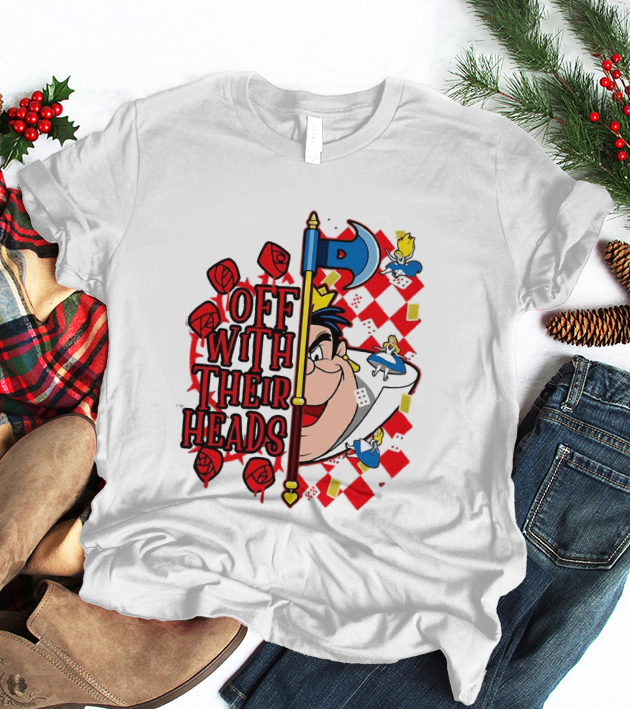 Off With Their Heads Queen Hearts Alice In Wonderland Axe Chessboard Cartoon T-Shirt