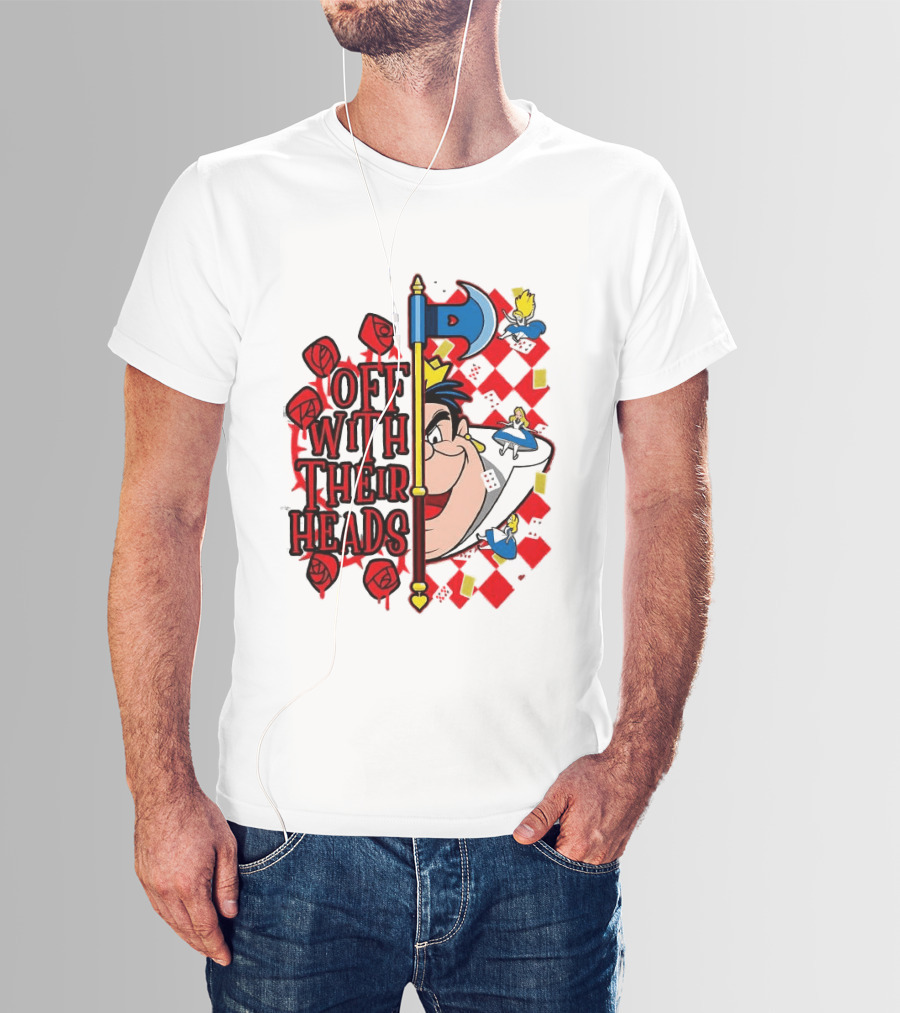 Off With Their Heads Queen Hearts Alice In Wonderland Axe Chessboard Cartoon T-Shirt