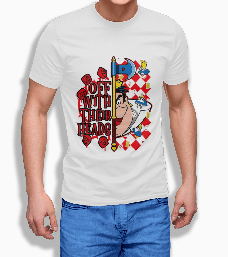 Off With Their Heads Queen Hearts Alice In Wonderland Axe Chessboard Cartoon T-Shirt