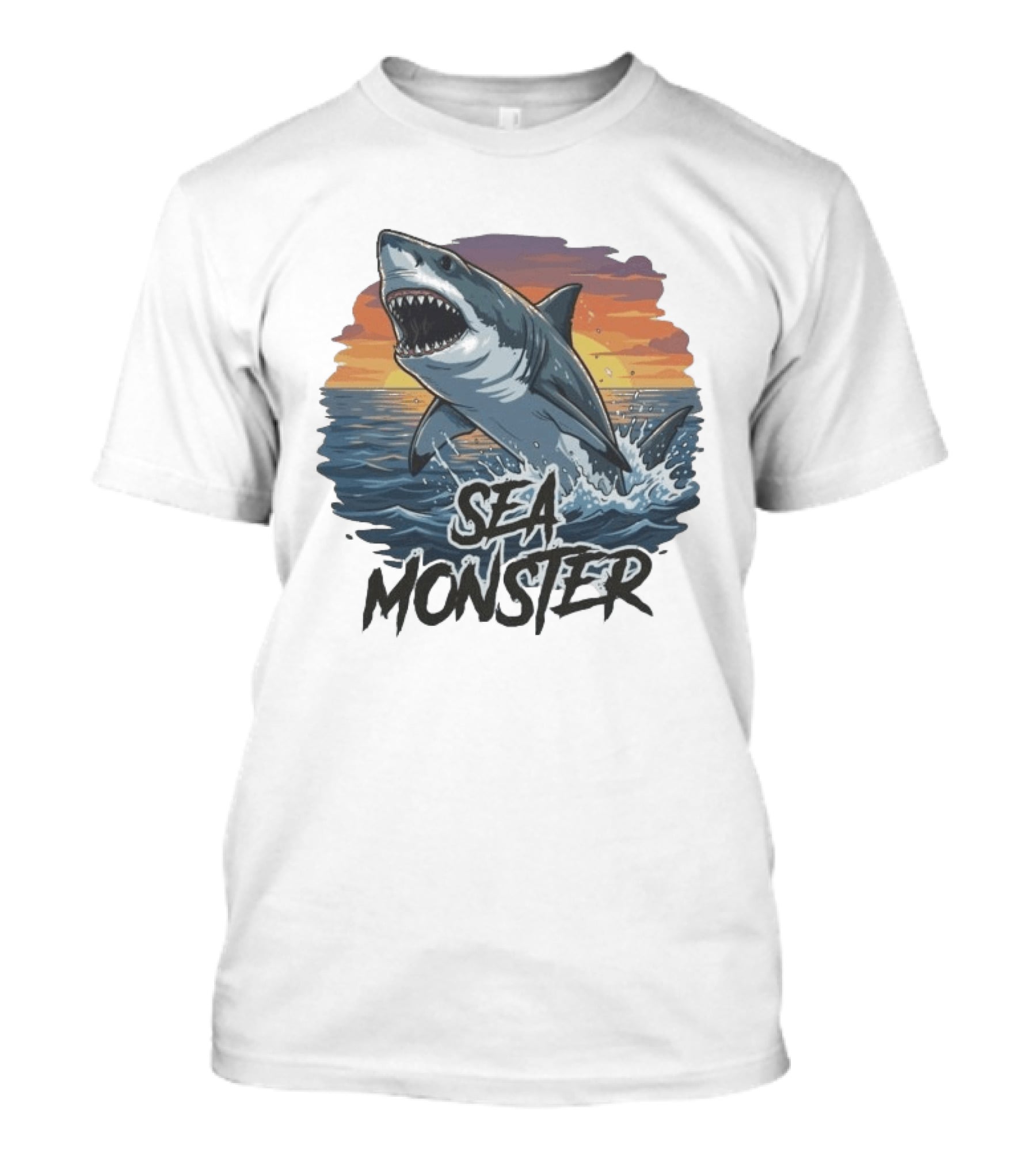 Rawwfishing Sea Monster Shark Sunset Ocean Scene T-Shirt