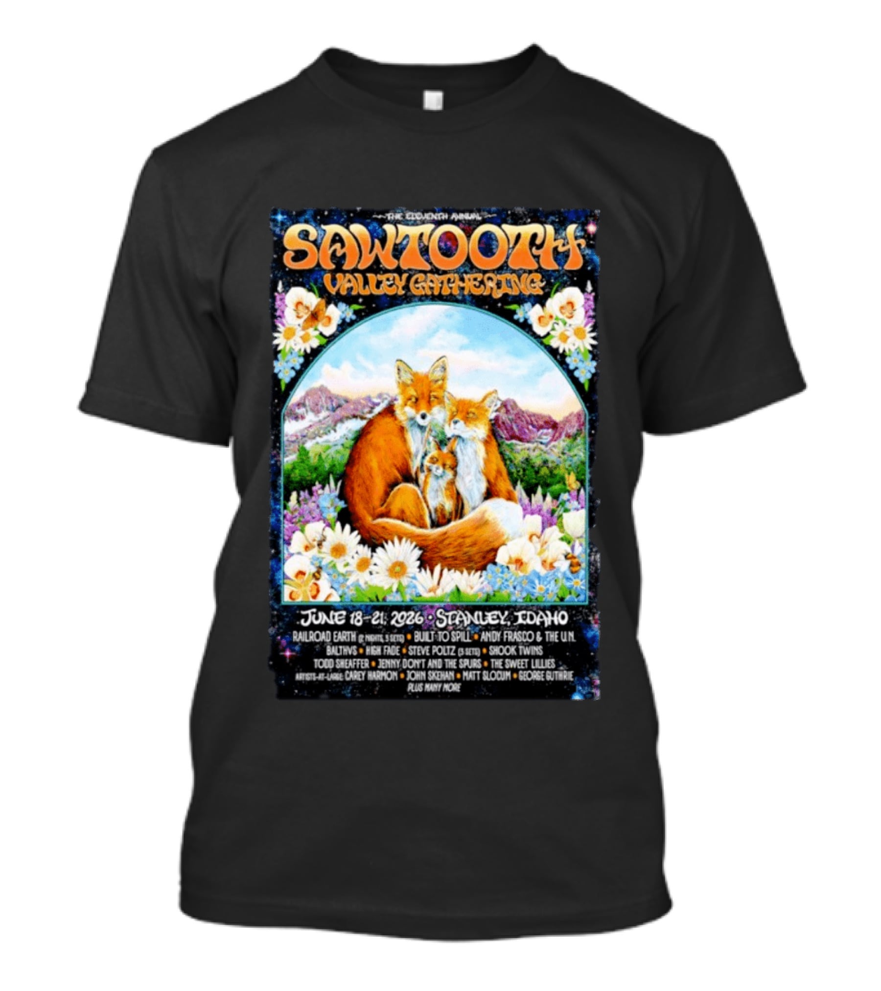 Sawtooth Valley Gathering 2026 Stanley Idaho June 18 21 Railroad Earth Andy Frasco The Lil Smokies T-Shirt