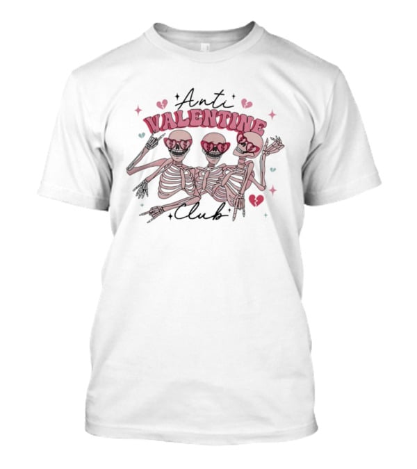 Anti Valentine Club Three Pink Skeletons Dancing Rock And Roll T-Shirt