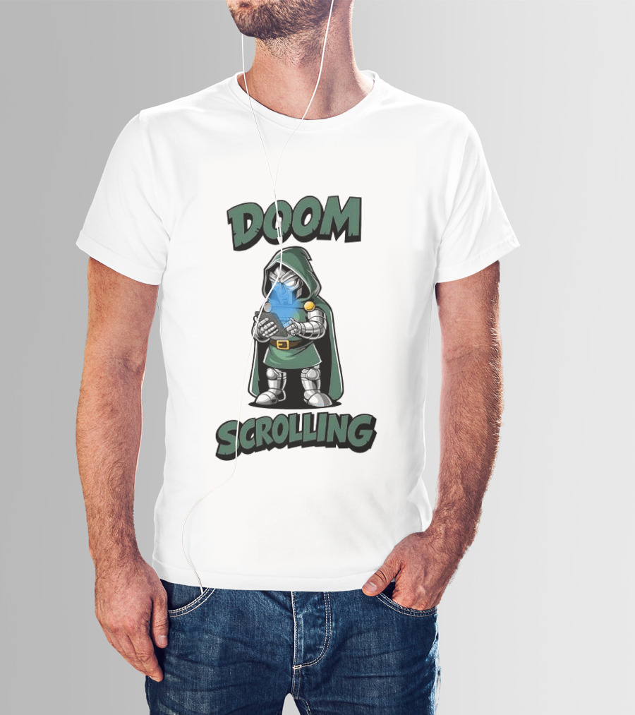 Doom Scrolling Dr Doom Comic Character With Phone T-Shirt