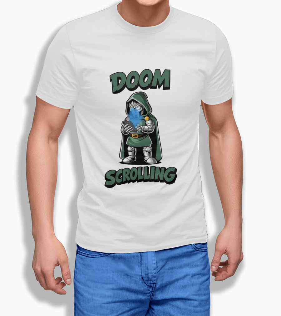Doom Scrolling Dr Doom Comic Character With Phone T-Shirt