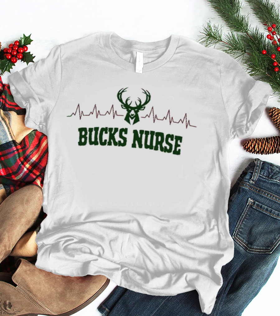 Bucks Nurse Heartbeat Milwaukee Bucks Nurse Appreciation Month T-Shirt