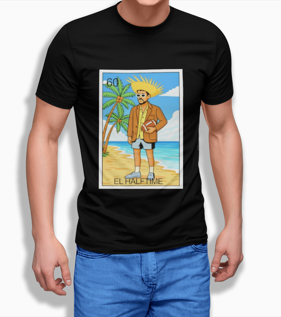 El Halftime Bad Bunny Loteria Card Beach T-Shirt