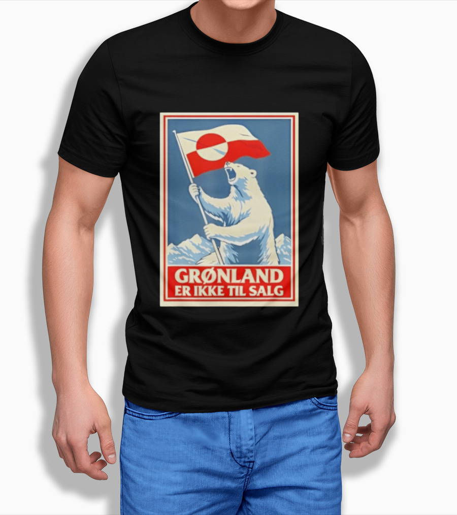 Grønland Er Ikke Til Salg Polar Bear Holding Greenland Flag T-Shirt