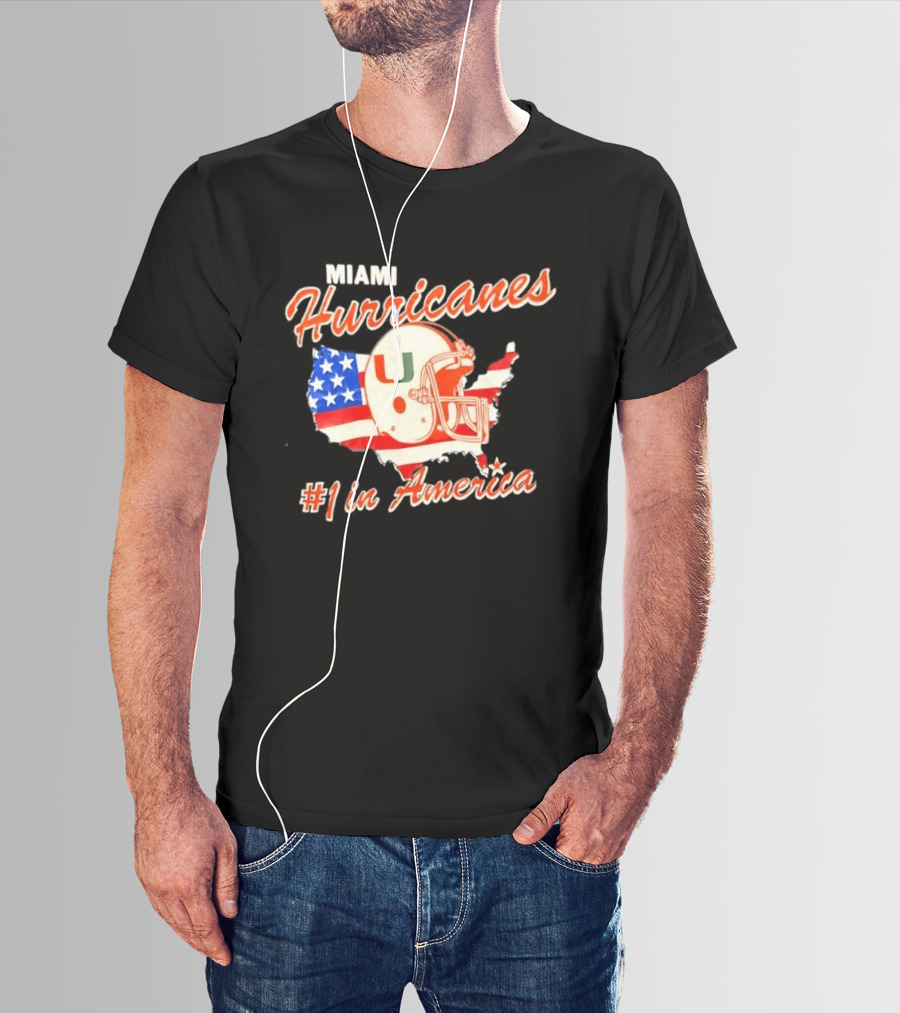 Miami Hurricanes Helmet American Flag Map #1 In America T-Shirt