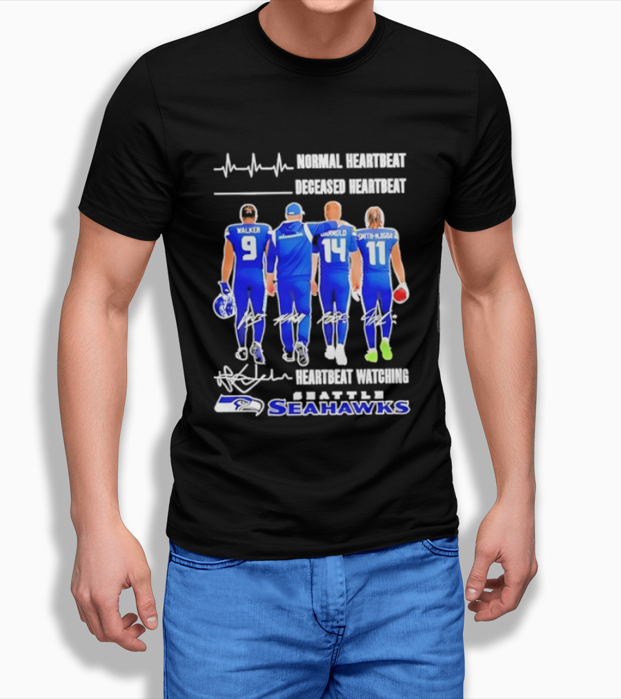 Seahawks Normal Heartbeat Deceased Heartbeat Walker Arnold Smith Njigba Signatures Seattle T-Shirt