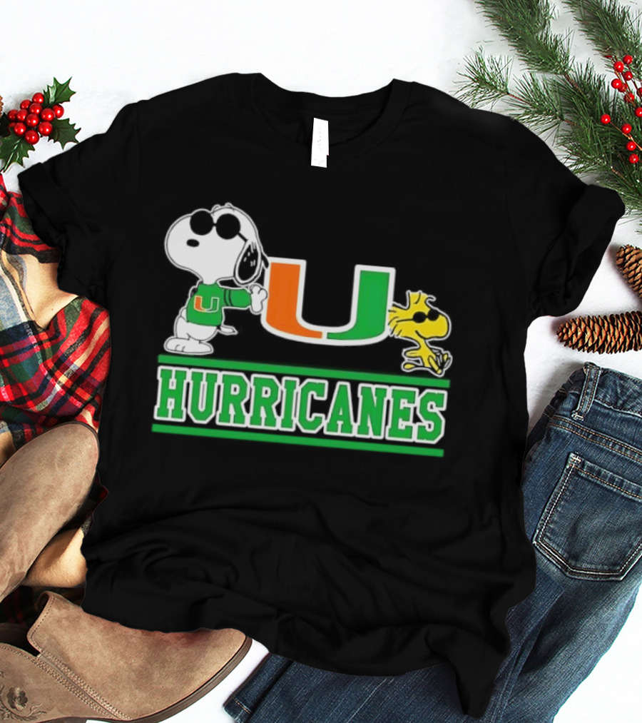 Snoopy Woodstock Miami Hurricanes U T-Shirt