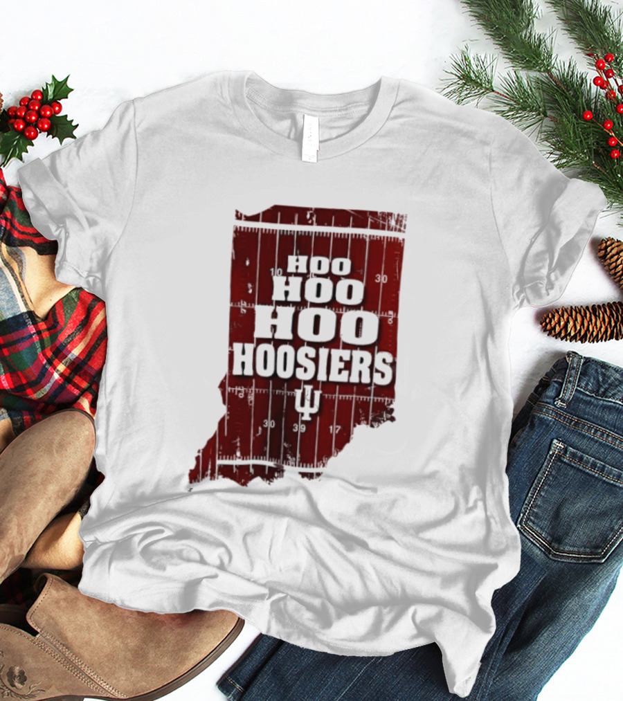 Indiana Map Hoo Hoo Hoo Hoosiers IU Block Letters T-Shirt