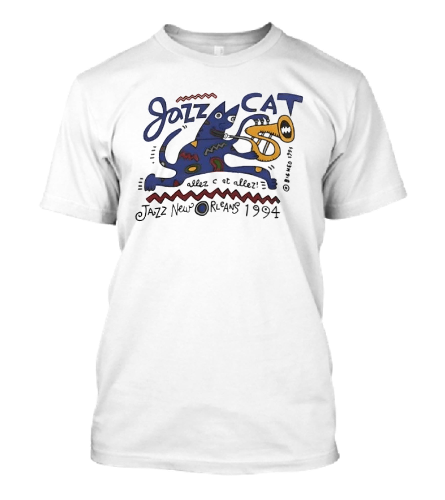Jazz Cat New Orleans 1994 Cartoon Cat Playing Saxophone T-Shirt