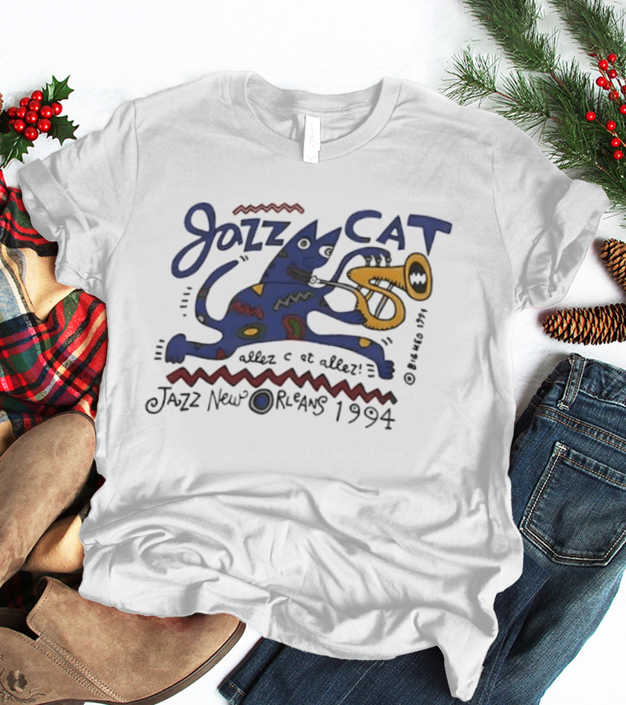 Jazz Cat New Orleans 1994 Cartoon Cat Playing Saxophone T-Shirt