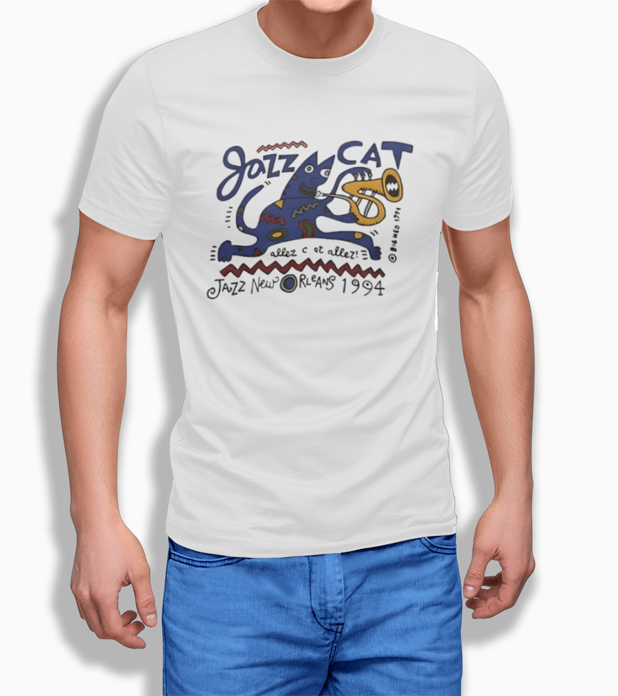 Jazz Cat New Orleans 1994 Cartoon Cat Playing Saxophone T-Shirt