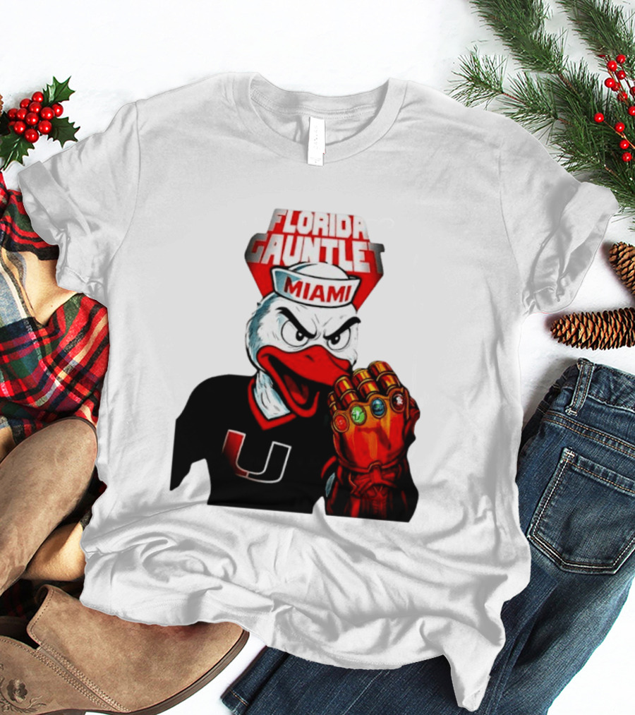 Miami Hurricanes Florida Gauntlet Mascot Iron Glove Infinity Stones T-Shirt
