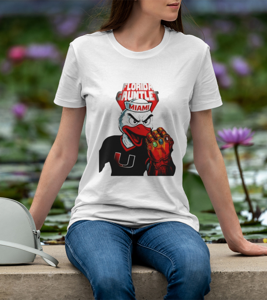 Miami Hurricanes Florida Gauntlet Mascot Iron Glove Infinity Stones T-Shirt