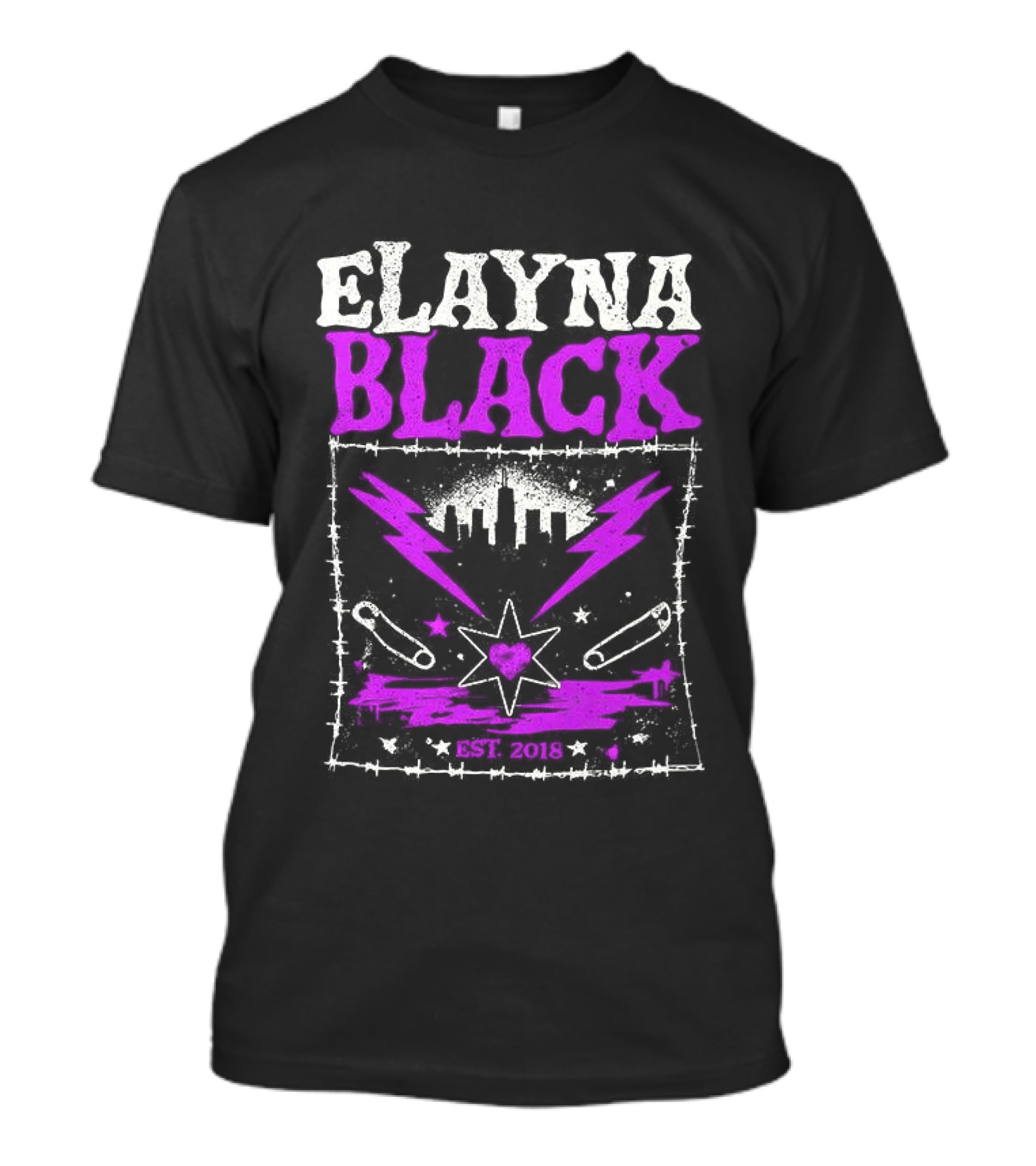 Elayna Black WWE 2018 City Skyline Barbed Wire Pin Frame T-Shirt