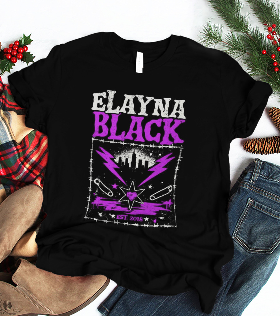 Elayna Black WWE 2018 City Skyline Barbed Wire Pin Frame T-Shirt