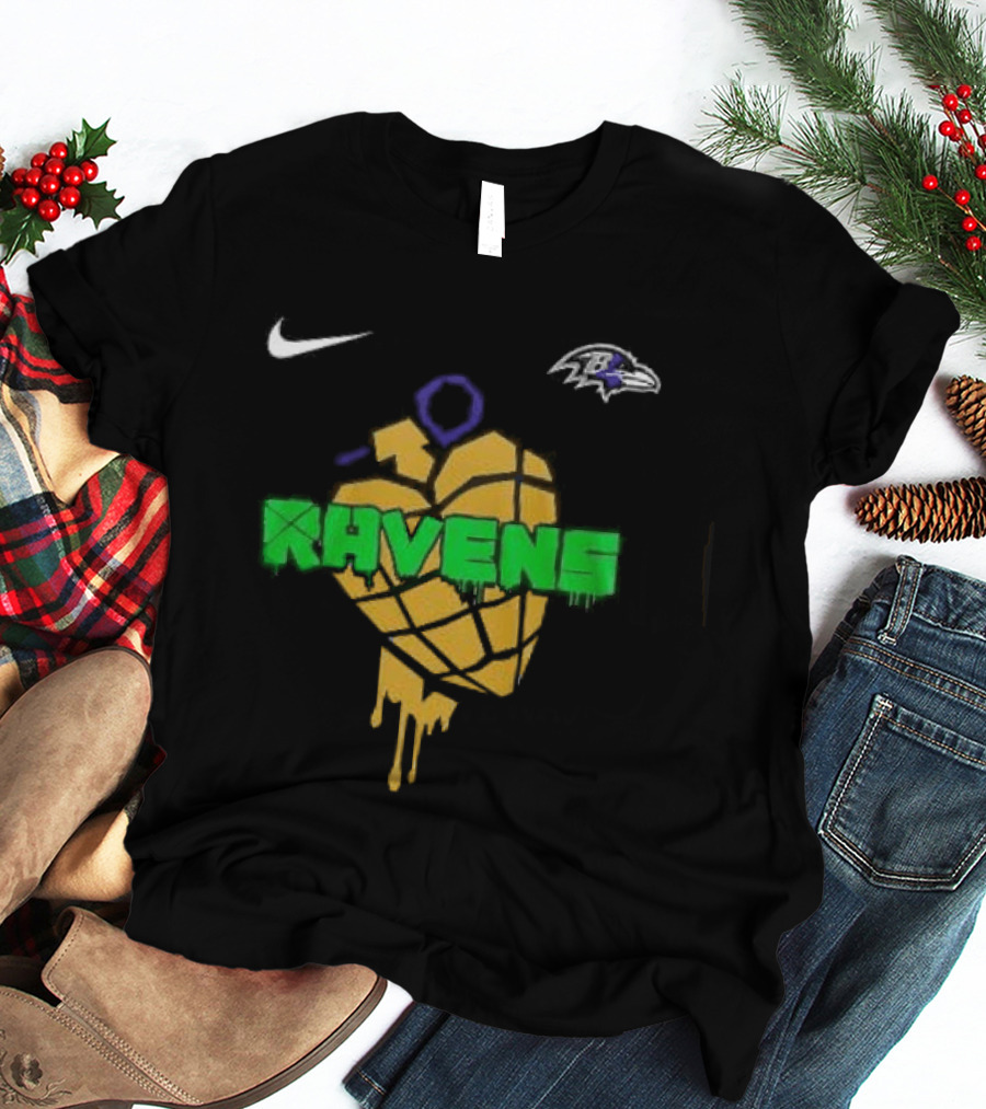 Baltimore Ravens Green Day Football Skull Nike Ravens Heart T-Shirt