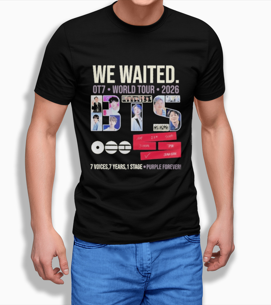 We Waited BTS OT7 World Tour 2026 7 Voices 7 Years 1 Stage Purple Forever T-Shirt