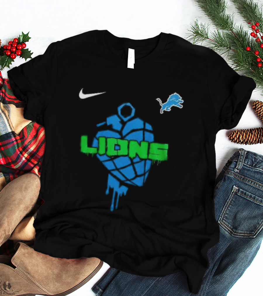 Nike Detroit Lions Football Skull Green Day T-Shirt